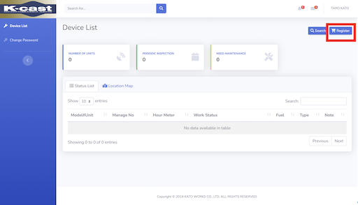 Press the Register button in the device list